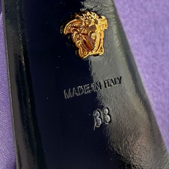 VERSACE Aevitas Purple Crystal-Embellished Platform Block Heel Pumps EU38 - Picture 11 of 12